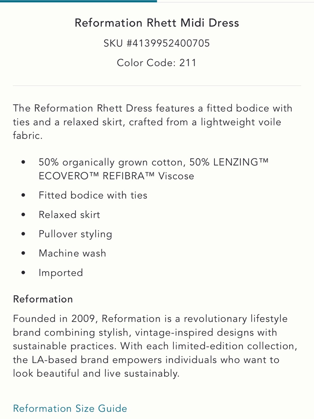 *Anthropologie Reformation Rhett Midi Dress - Picture 5 of 5